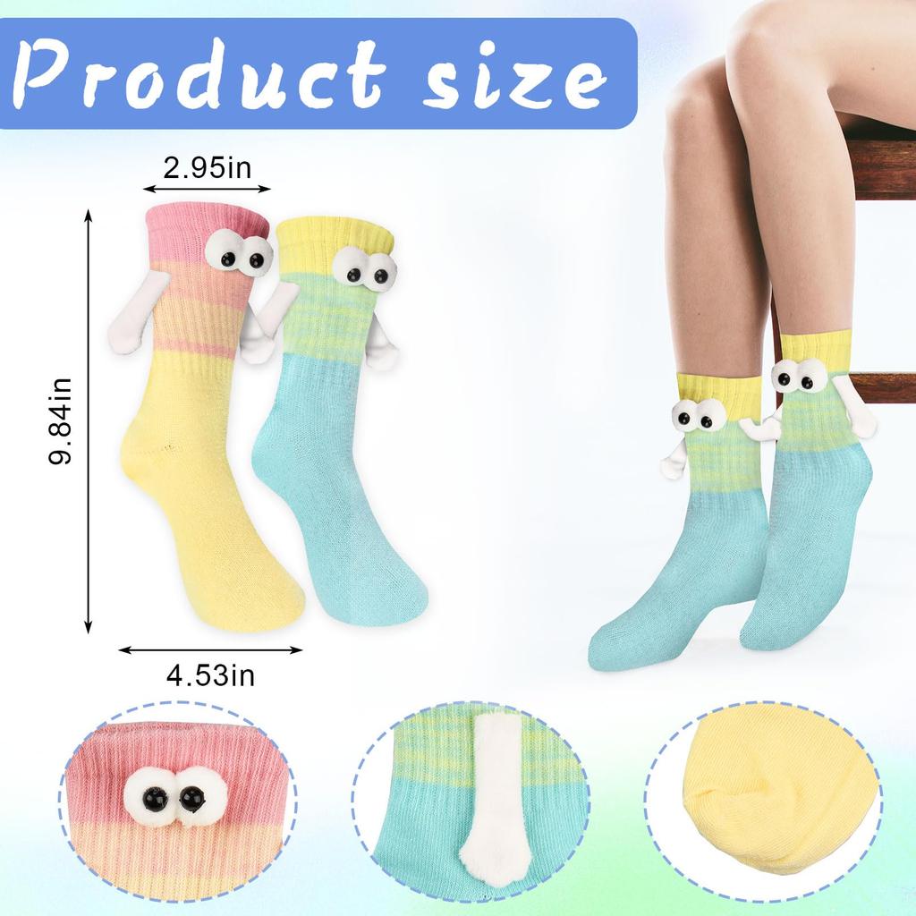 1/3Pairs Colors Magnetic Holding Hand Socks Dopamine Designer Socks Funny Couple Socks Birthday Gift for Women Men Bestie Lovers