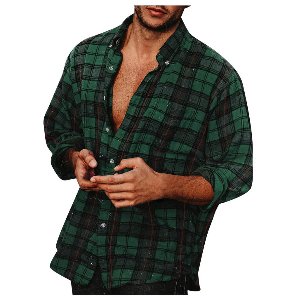 Erkek Düğme Aşağı Gömlek Casual Flanel Ekose Slim Fit Uzun Kollu Yayılmış Yaka Hafif Üstler