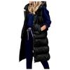 Womens Ladies Warm Plus Size Solid Color Hooded Single Breasted Medium Length Cotton Jacket Waistcoat Slim Cardigan Coat