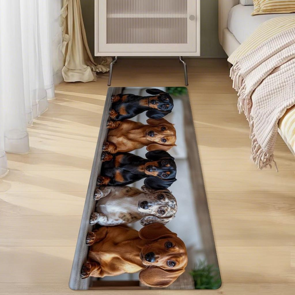 Cute Dachshund Dogs Printed Runner Rug, Soft Floor Mat for Living Room Bedroom Hallway, Pet Themed Home Decor Carpet