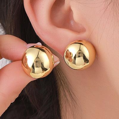 European Style Punk Fashion Geometric Half Metal Big Ball Round Stud Earrings for Women Girls Party Accessories AVE