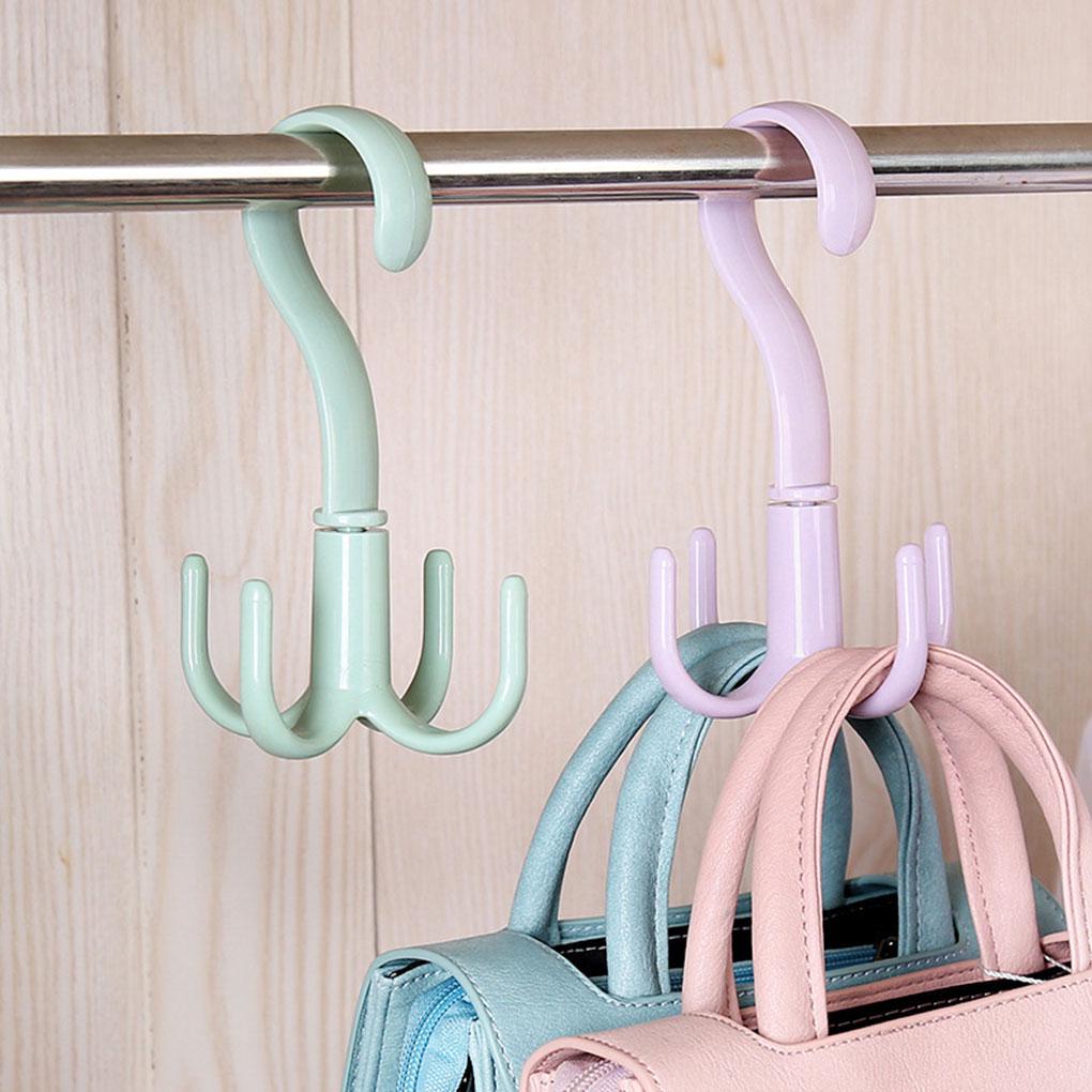 360 Degrees Rotated 4 Hooks Plastic Hanger Handbag Holder Shelf Rack Organizer