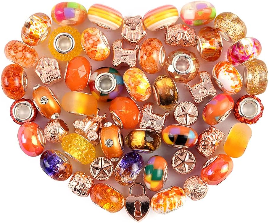 

6/24/48 шт. Ассорти европейских бусин с цветными бусинами Lampwork, бусины со стразами для самостоятельного изготовления браслетов с подвесками 24pcs оранжевый