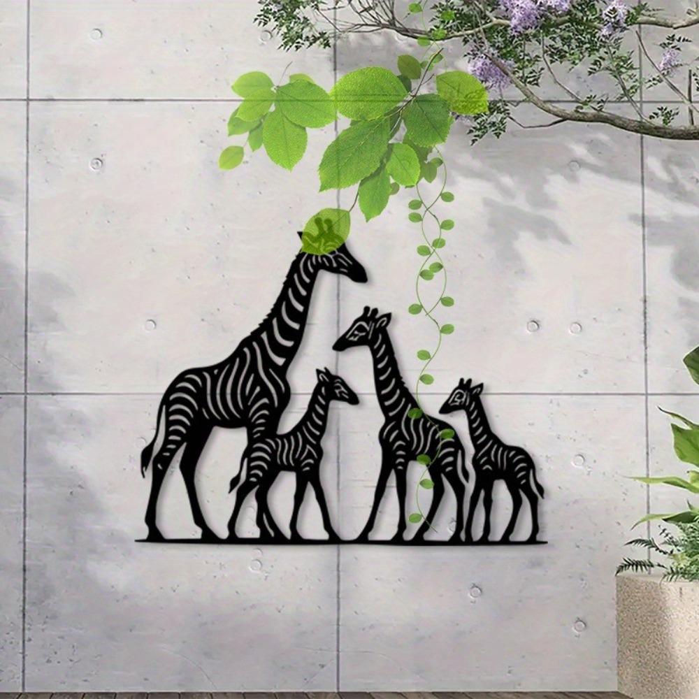 1pc 2D Flat African Giraffe Family Metal Wall Sculpture Statue Animal Mural for Kids Bedroom Decor Gift
