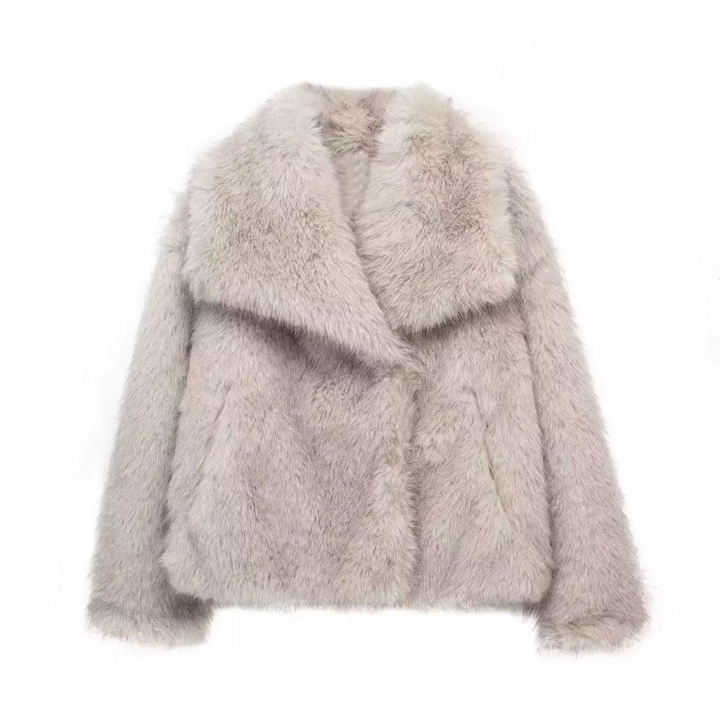 Women's Cross-Border Faux Fox Fur Coat - Plush, Regular Style