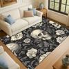 Black Skull Floral Large Area Rug 2D Flat Print Non-Slip Sofa Floor Mat for Living Room Bedroom Entryway Home Decor
