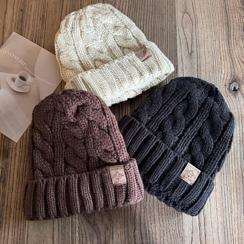 Unisex Fleece-lined Beanie Hat Winters Hats Male Female Outdoor Classic Keep Warm Winter Cap