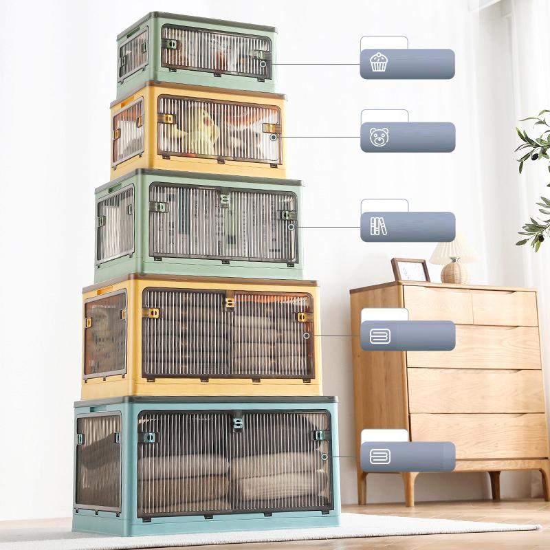 Large Capacity Storage Box Foldable Storage Cabinet with Wheels PP Transparent Sundries Storage Bin Book Toy Cloth Organizer Box
