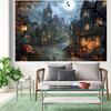 1 Piece of 2D Background Fabric  Hand-painted Halloween Horror Style Dark Town and Pumpkin Lantern Design  No Power Required
