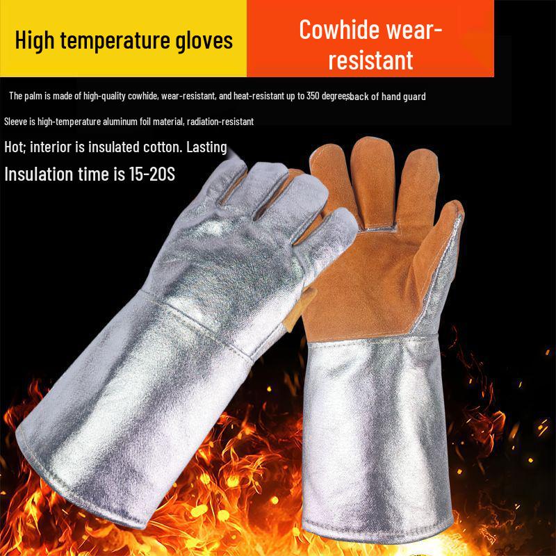Heat-Resistant 500°F BBQ & Baking Gloves, Aluminum-Lined, Anti-Scald, Thickened Five-Finger Design