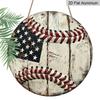 2D Flat, 1pc Round Vintage Baseball USA Flag Aluminum Hanging Sign, Rustic Patriotic Sports Metal Wall Decor, Suitable for Both Indoor And Outdoor