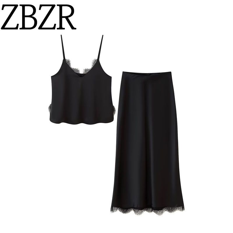 Za Autumn New Women clothes 2025 Western Style Lace Silk Satin Texture Top Skirt 8351049 2157074