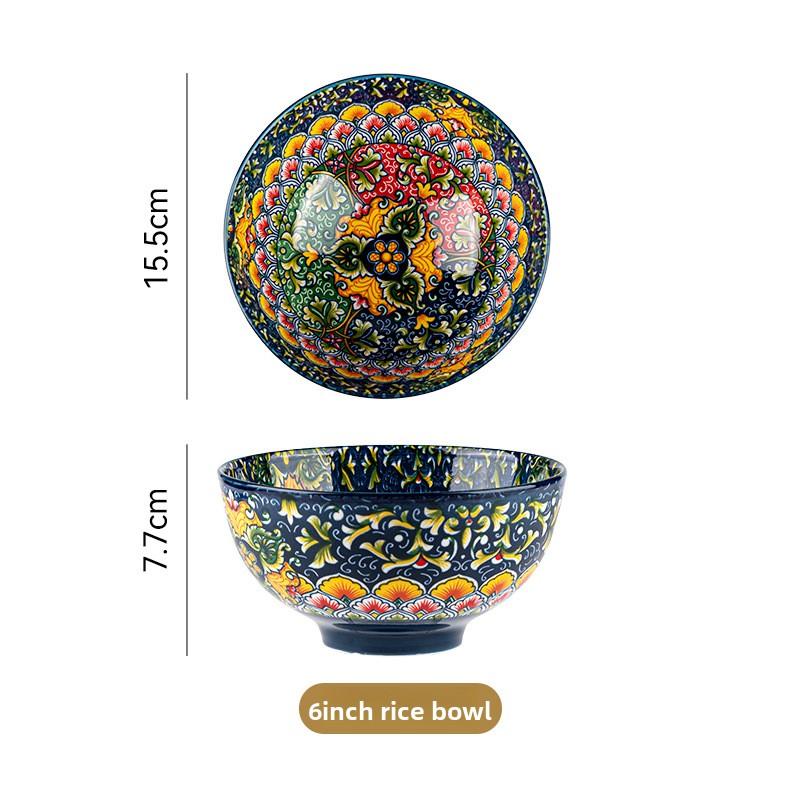 Bohemian Retro Dinnerware Set Salad Bowl Cutlery Ethnic Style Tableware for Home