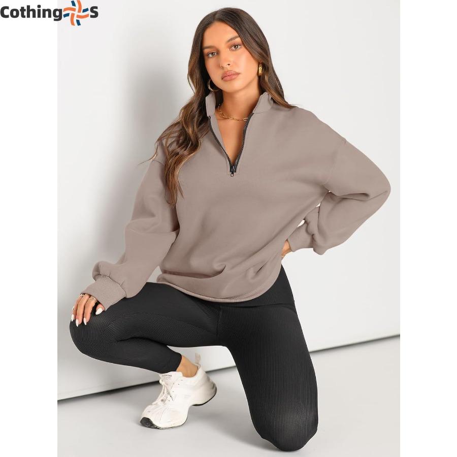 Autumn and Winter Women's Casual Fashion Half Zipper Pullover Sweatshirt