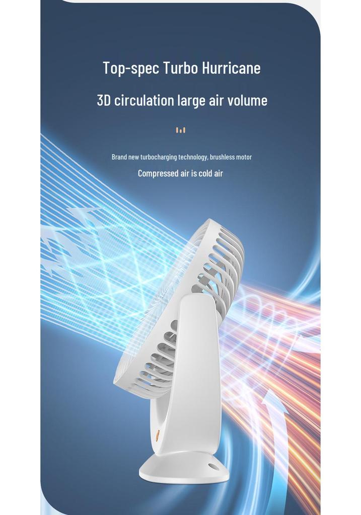 Ventilador Sem Fio Portátil Recarregável por USB para Casa, Escritório, Mesa de Dormitório