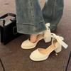Retro high heels temperament versatile dress shoes new daily bow heightening Mary Jane shoes