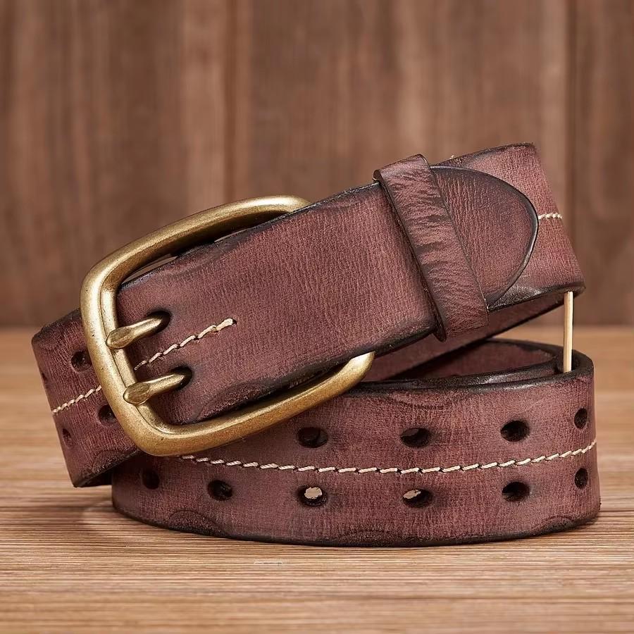 3.8cm  Curea din Piele Naturală Bărbați Cataramă cu Ac Dublu de Cupru Curea Masculină de Lux de Înaltă Calitate Curea pentru Blugi Militară