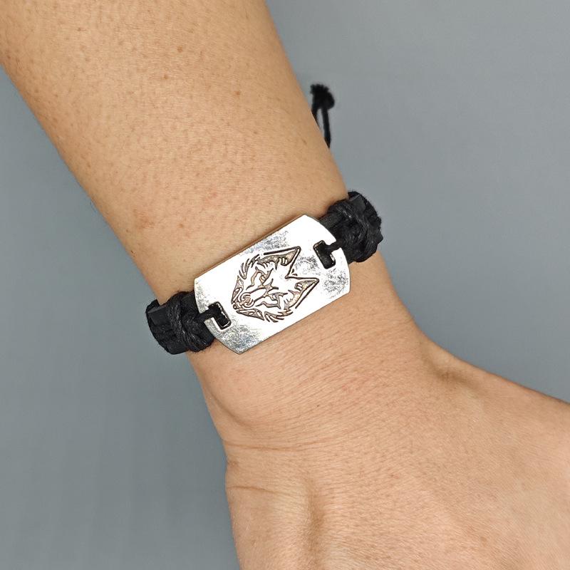 Men's Punk Leather Bracelet with Tibetan Wolf Head - Multi-Layer Woven Cord, Perfect Gift for Boyfriend