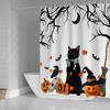 4-teiliges Duschvorhang-Set mit Halloween-Kürbis und schwarzer Katze, wasserdicht für Badezimmer, rutschfeste Badezimmerteppiche, Deckel, Toilettendeckel, Badematte