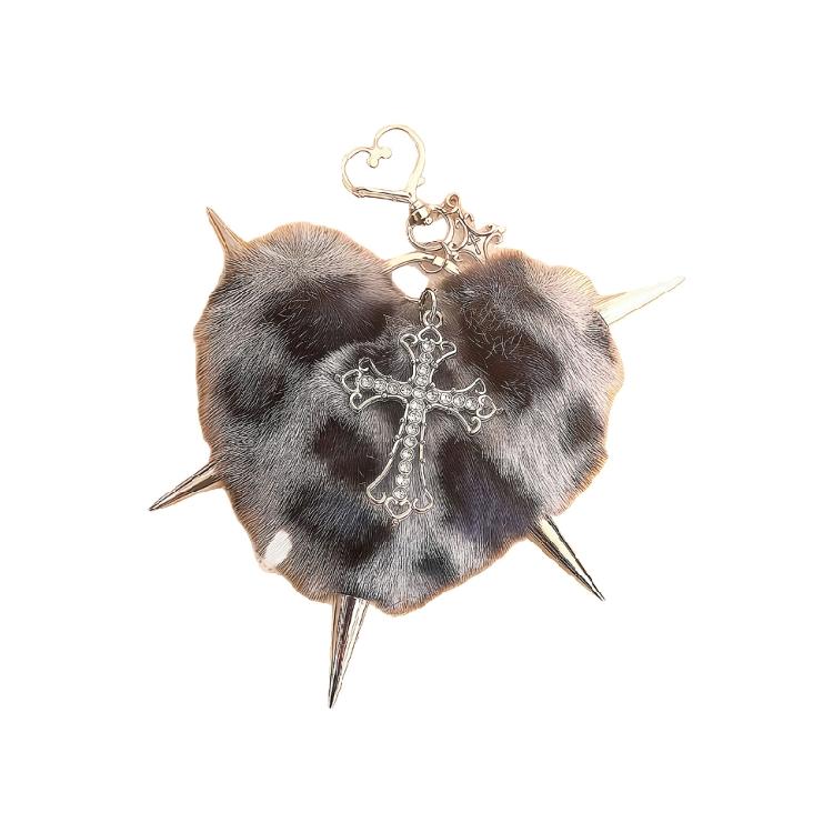 Alternative Culture Symbol Keychain Plush Heart Studs Crucifix Fashion Keyring Accessory for Music Event