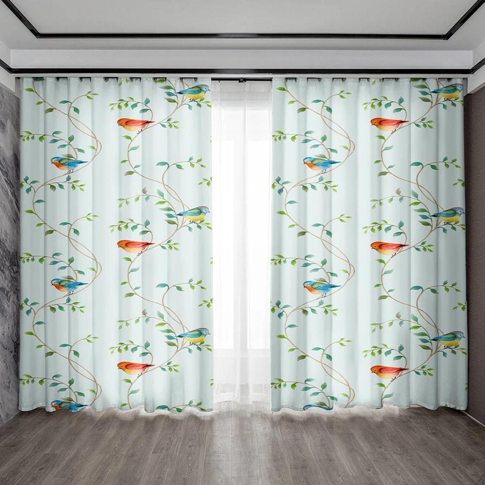 2PC Home Decoration Curtains, Peacock Feather With Rod Pocket Curtains, Kitchen, Coffee Shop, Living Room, Balcony, Garden