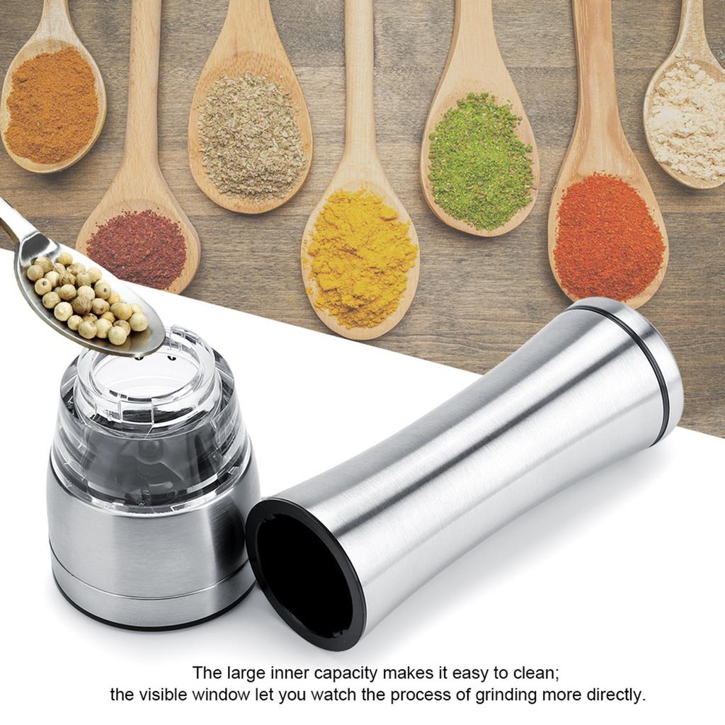 Stainless Steel & Acrylic Manual Salt & Pepper Mill Grinder Kitchen Cooking Tool