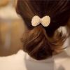 2Pcs  Fashion Lady Small Pearl Big Bow Tie Hair Ring Hair Rope