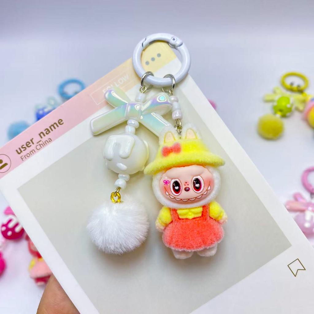 Flocking Pastoral Keychain Pendant Cute Doll DIY Accessories Mobile Phone Jewelry Pendant