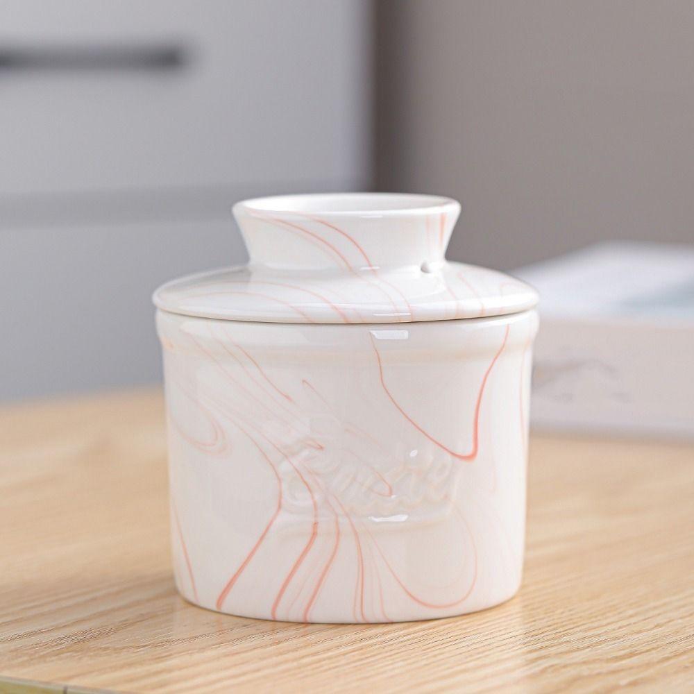 Sealed Round Butter Box Keep Fresh Ceramic Butter Crock Spice Jar Butter Keeper Kitchen Supplies