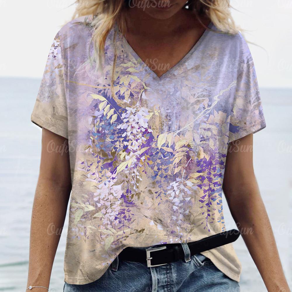 

2024 Роскошная женская футболка с 3D принтом цветов и травы, женская трендовая одежда больших размеров, модная рубашка с коротким рукавом, женский топ с v-образным вырезом 8XL