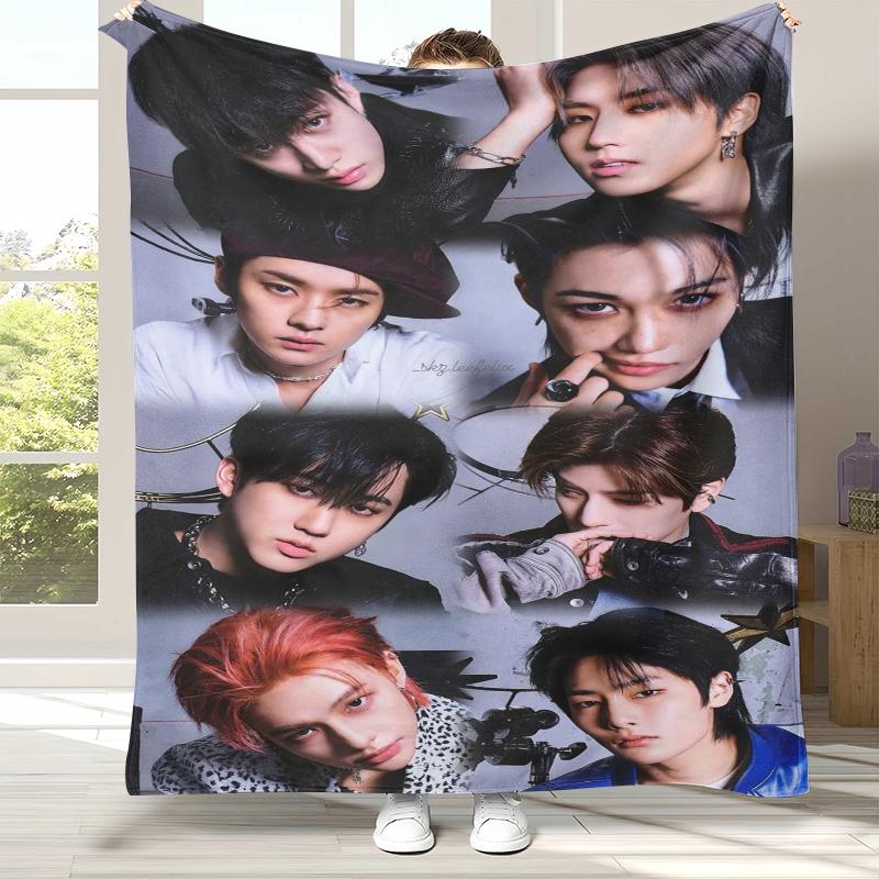 HD Stray Kids Kpop Star Flannel Blanket,Ultra Soft Warm Plush Throw for Home Bedroom Bed Sofa Cover Camping Picnic gift