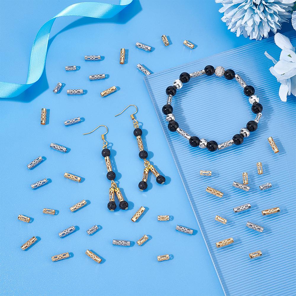 120Pcs 4 Style Stainless Steel Hollow Tube Beads, Column, Mixed Color, 8~12x4mm, Hole: 3mm, 30pcs/style