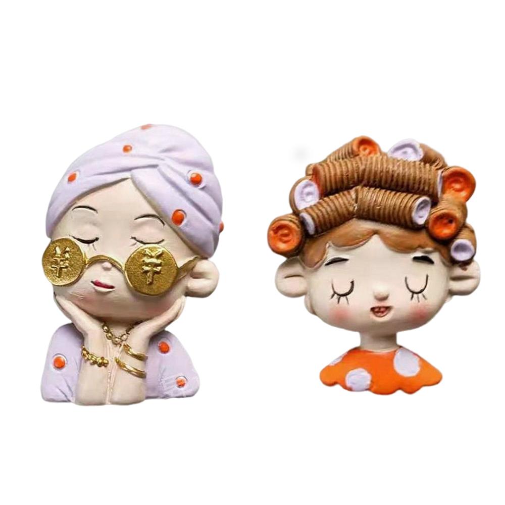 New Cartoon Cute Curly Hair Mask Resin Refrigerator Sticker 3D Post-It Note Message Board Home Kitchen Decoration Gift