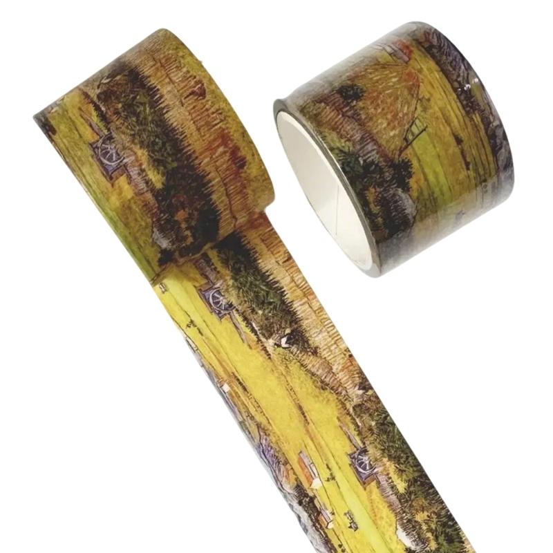 Oil Painting Pattern Tape for Art Craft 30mm Wide Scrapbooking Tape Aesthetic Masking Tape for Journal Album Packaging