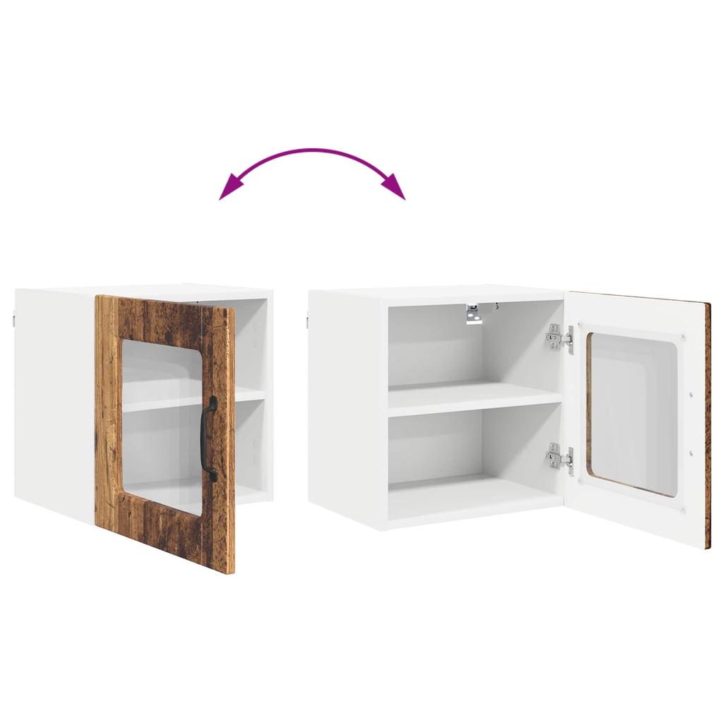 Wall Mounted Glass Cabinet PORTO Reclaimed Wood Style 40 x 31 x 40 cm Particleboard