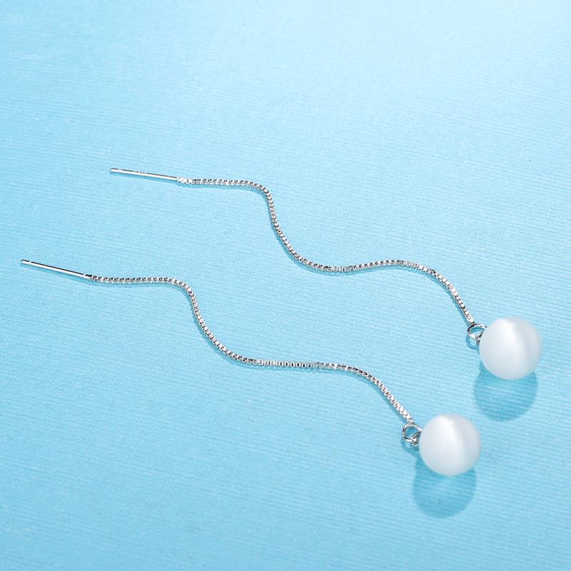 Qiaolanxuan Trendy Korean Style Cat's Eye Stone Long Drop Earrings and Ring Set for Women