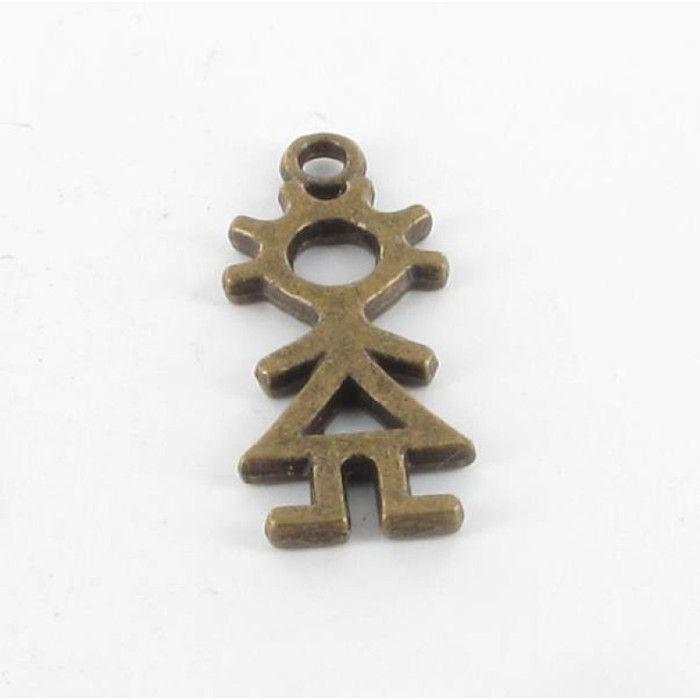 Breloque en métal bonhomme fille Bronze (10 pièces)