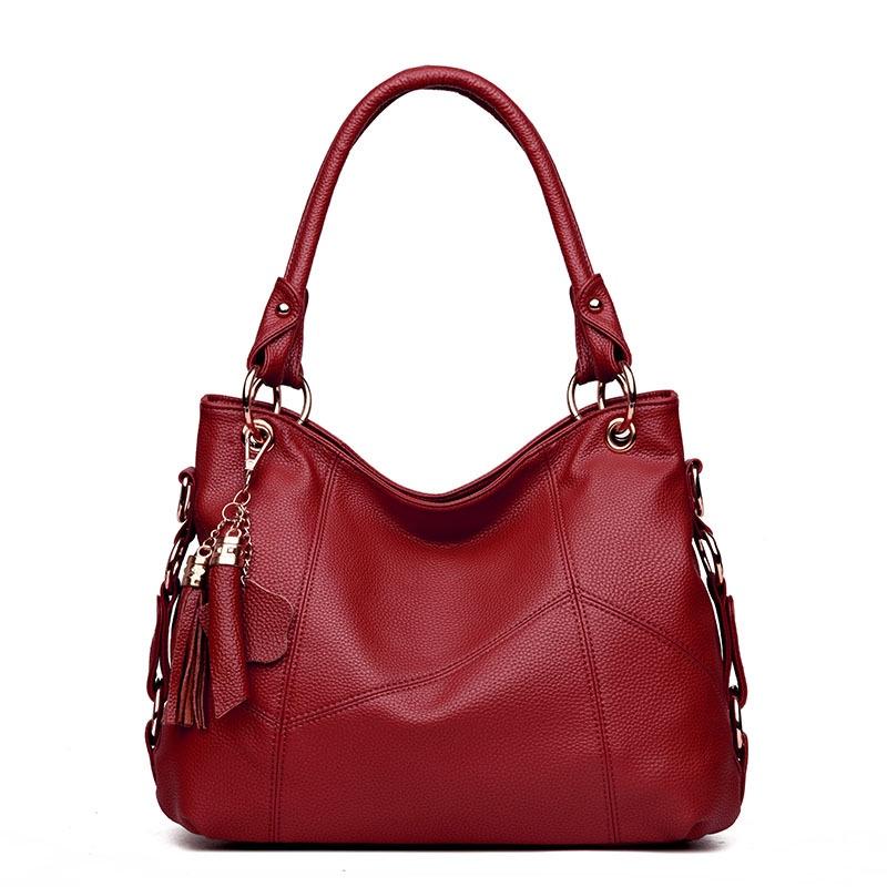 IELGY Women s bags European and American fashion bags cowhide tassels large capacity soft leather slung shoulder bag tide