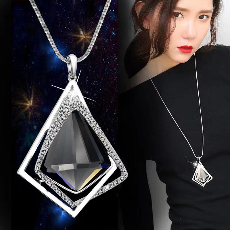 Statement Geometric Crystal Necklaces Pendant For Women Sweater Chain Choker Collier Femme Fashion Long Necklace Femme Collar Jewelry