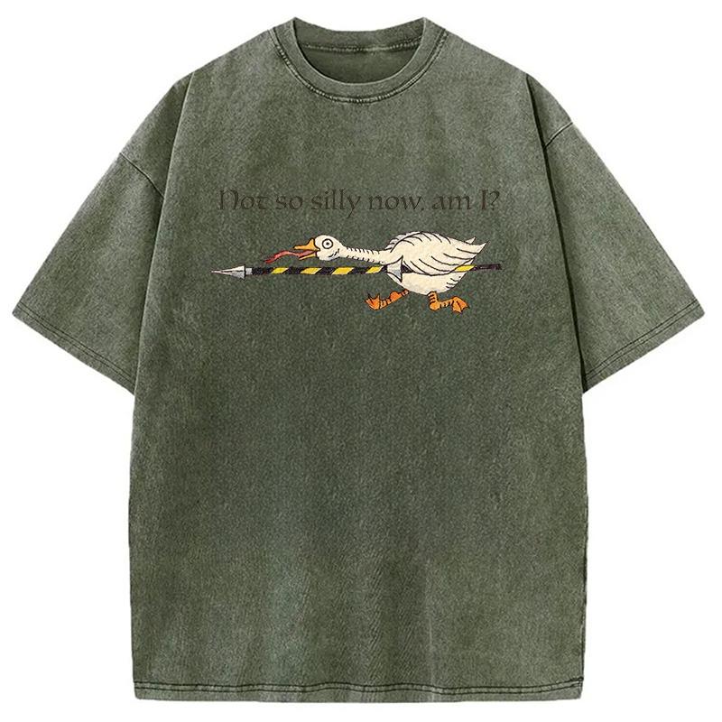 Summer Fashion Washed Acid Tees Korean Style Short Sleeve O-neck Goose Printed Funny T-shirts Men's Holiday Chic Tops