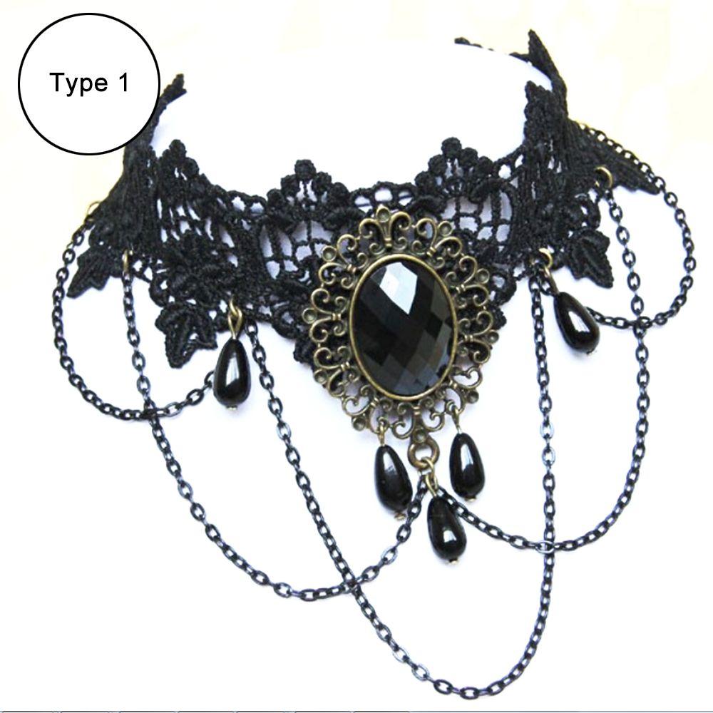 Jewelry Steampunk Style Victorian Women Chokers Black Lace Necklace Gothic Collar Beads Pendant