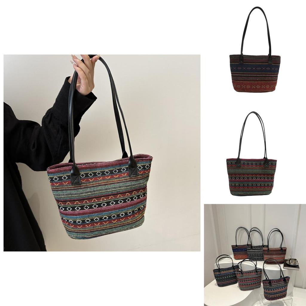 Ethnic Style Tote Bag For Women Large Capacity Summer Fashion With Zipper Closure For Daily Use