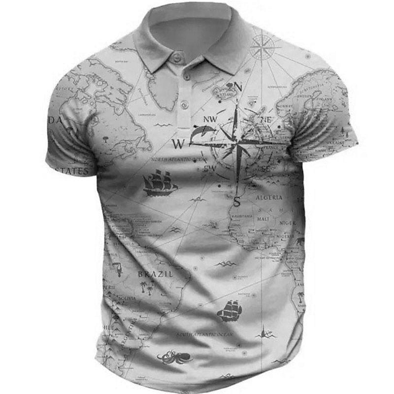 Large Size Men s Polo Shirt Golf Shirt Map Pattern Printing Vintage Sports Fashion Streetwear S