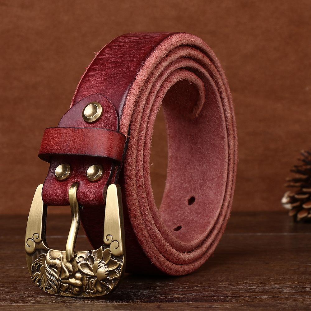 

Супер толстый мужской ремень из коровьей кожи первого слоя с медным китайским фениксом, повседневный ремень в стиле ретро для мужчин 125cm бордовый