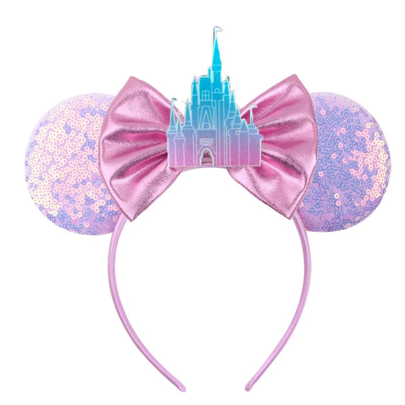 Trip Mickey Ears Headband For Girls Women Sequin Castle 5"Bow Hairband Festival Party Cosplay DIY Hair Accessories