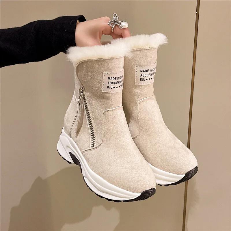 Shoes For Women Elegant With Medium Heels Womens Snow Boots Half High Tassel Black Mid Calf Gothic Trend 2024 Stylish Y2k