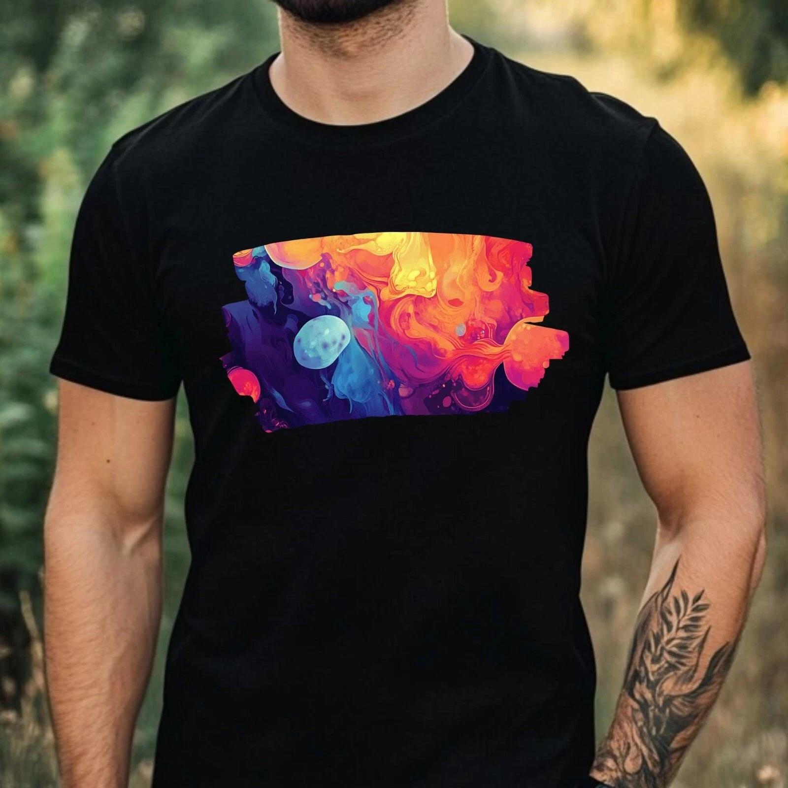 T-Shirt Herren Bunte Qualle Motiv Baumwolle Größe XS bis 5XL XL