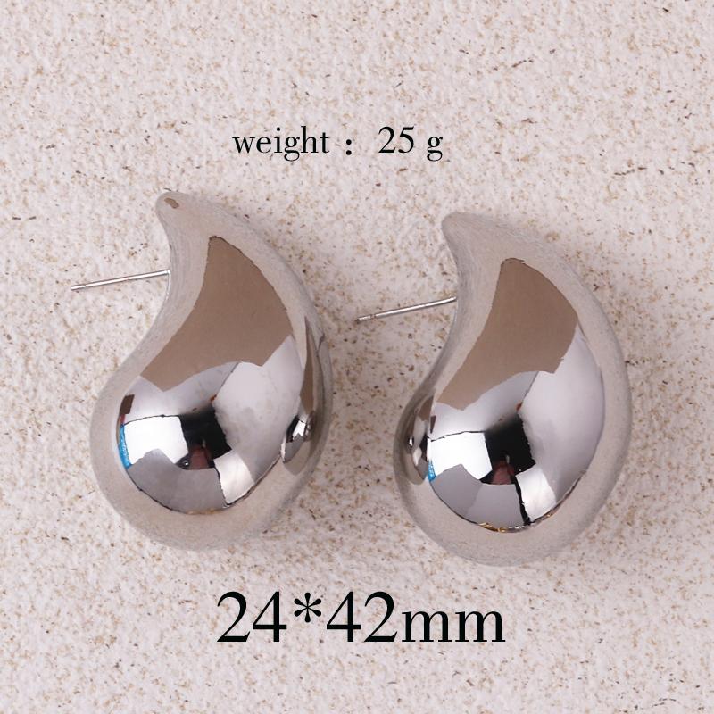 Vintage Gold Plated Chunky Dome Drop Earrings for Women Glossy Stainless Steel Thick Teardrop Earrings Dupes Lightweight Hoops