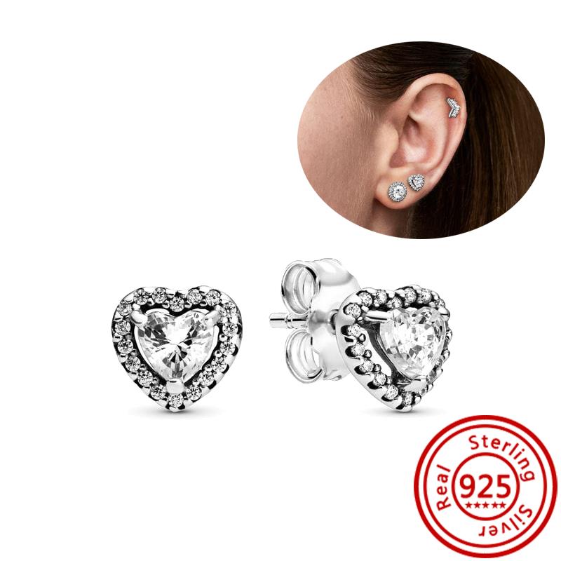 Hot Selling 100% 925 Sterling Copper Sparkling Infinity Red Heart Zircon Original Pantaro Stud Earrings Women Zircon Wholesale
