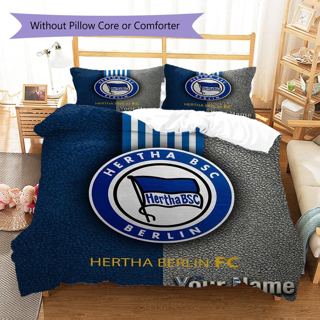 Hertha BSC Custom Name Pattern Bedding,Quilt Set Quilt Cover Pillowcase Home Birthday Gift(1 * Duvet Cover + 2 * Pillowcase, Without Core)